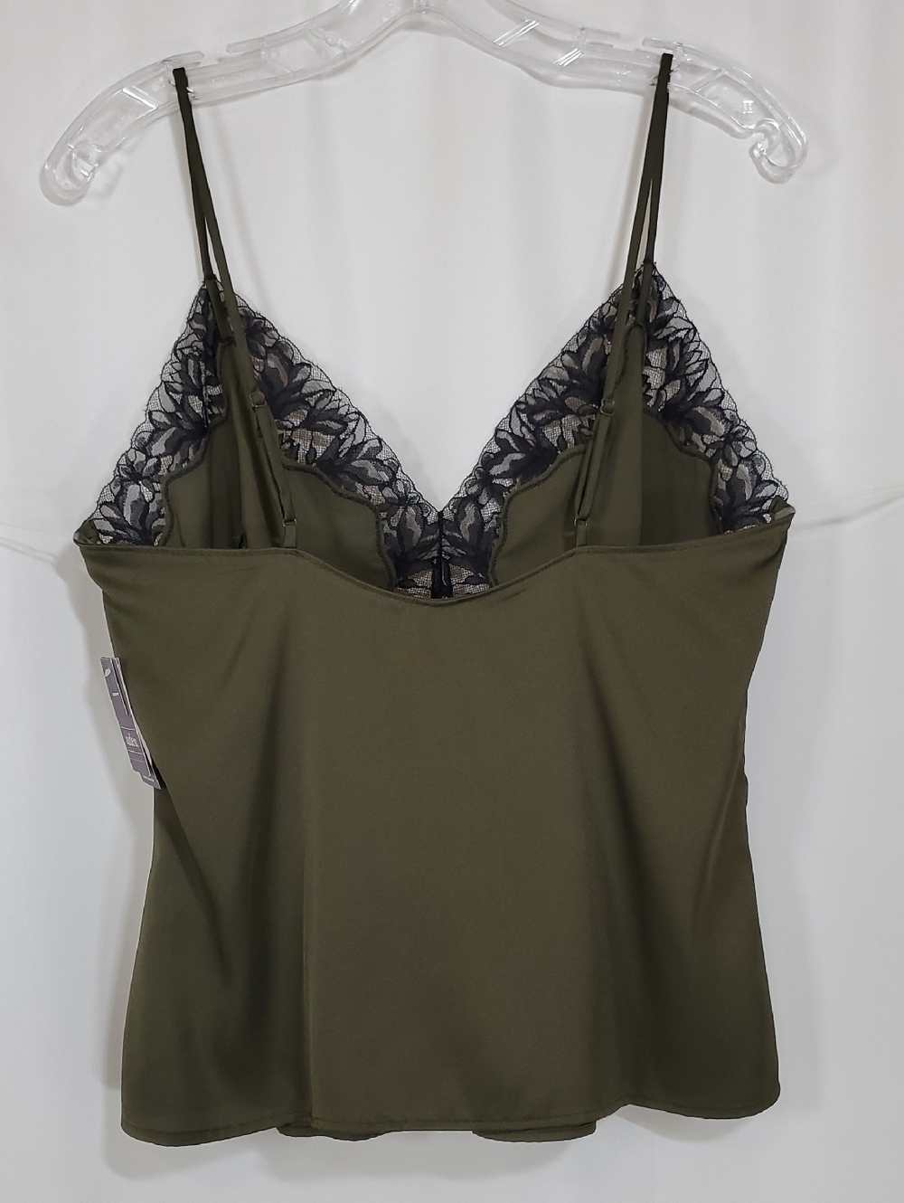 Auden™ Luxury Collection Women's Lace Trim Satin Pajama Tank Top -  Olive Green - Picture 11 of 14